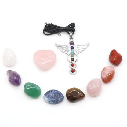 Rose Quartz Chakra Angel Wing Pendant Set