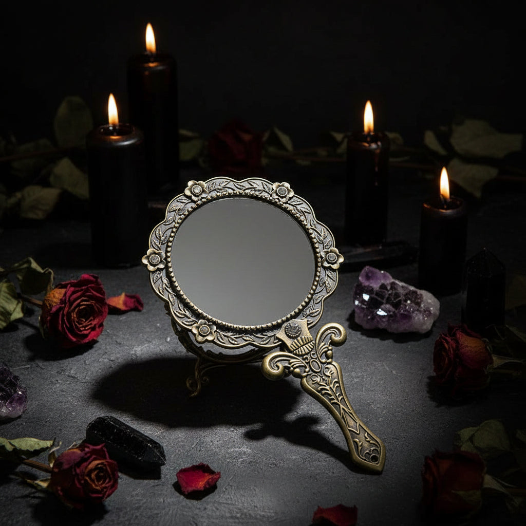 Retro Portable Handheld Metal Makeup Mirror Sorceress Sanctuary