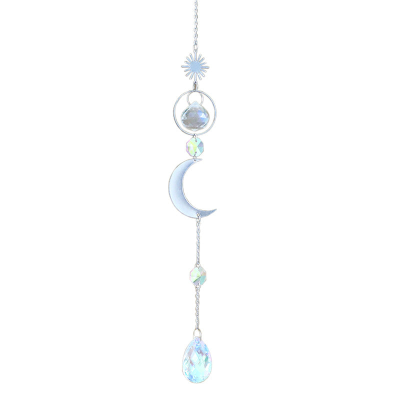 Modern Silver Star Moon Crystal Wind Chime Decor