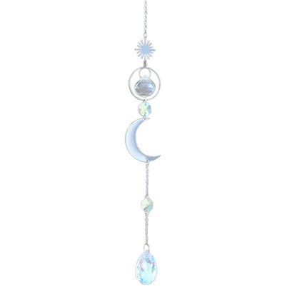 Modern Silver Star Moon Crystal Wind Chime Decor