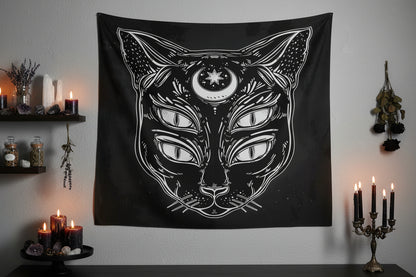 Digital Print Wall Tapestry - Cat Design Sorceress Sanctuary