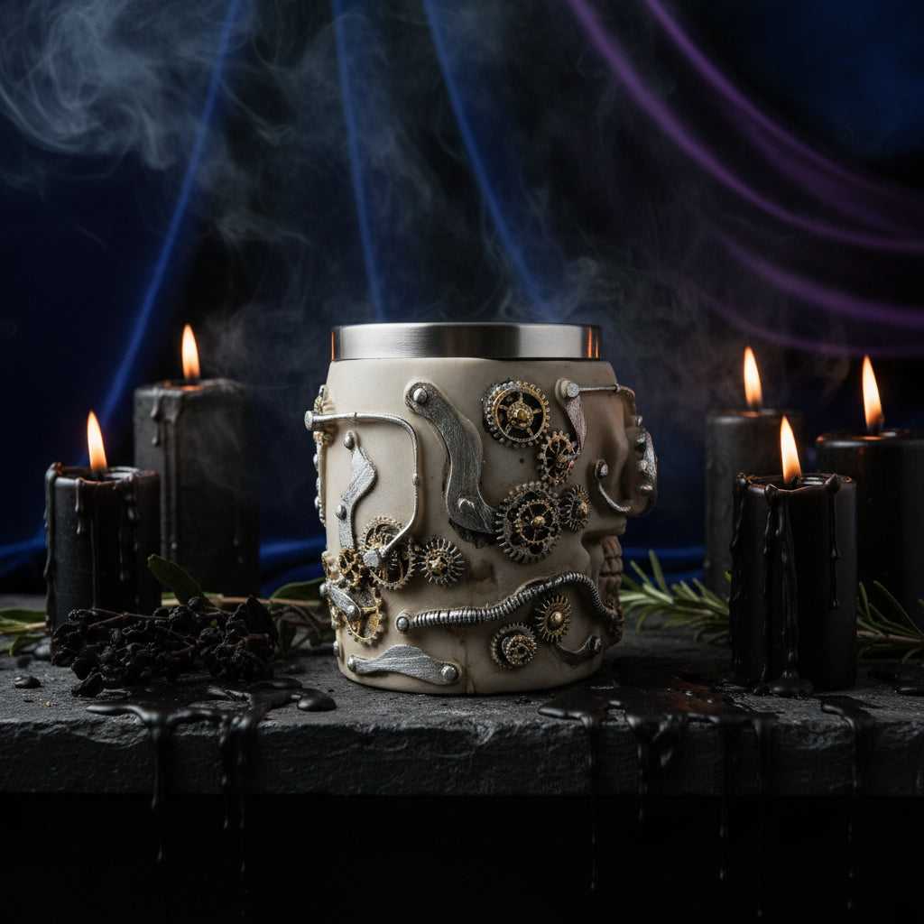 Stainless Steel Skull Cup with Resin and Gear Design Sorceress Sanctuary