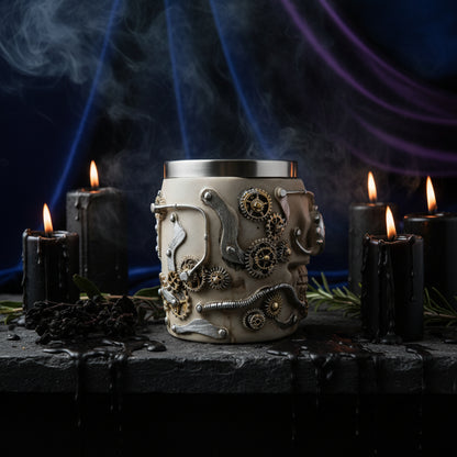 Stainless Steel Skull Cup with Resin and Gear Design Sorceress Sanctuary
