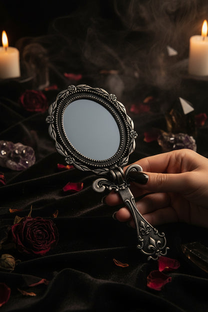 Retro Portable Handheld Metal Makeup Mirror Sorceress Sanctuary