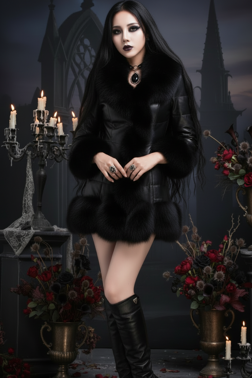 Slim Fit Mid-Length Faux Fur Coat with Fox Fur Collar Sorceress Sanctuary