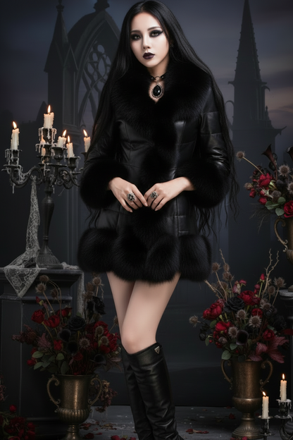 Slim Fit Mid-Length Faux Fur Coat with Fox Fur Collar Sorceress Sanctuary