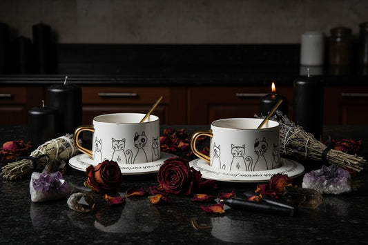 Nordic Style Black and White Cat Coffee Cup Set Sorceress Sanctuary