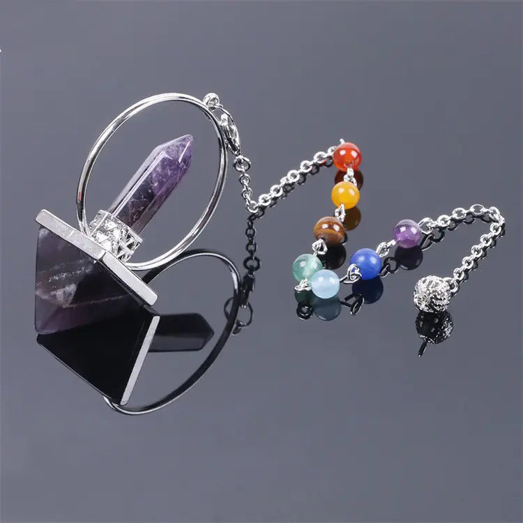 Obsidian Crystal Pendulum with Seven Chakra Beads Sorceress Sanctuary