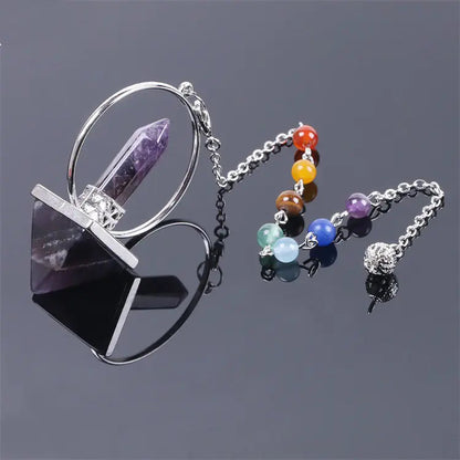 Obsidian Crystal Pendulum with Seven Chakra Beads Sorceress Sanctuary
