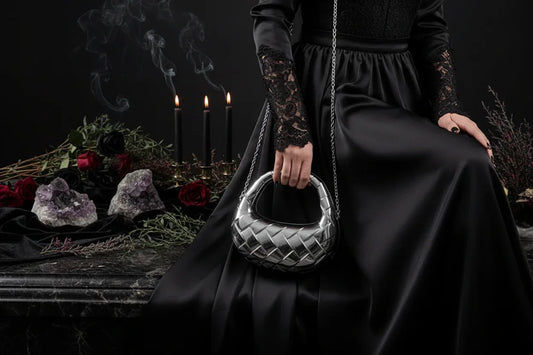 Acrylic Half Moon Bag - Sorceress Sanctuary Light Gold-Gun Black-Marble Pattern Brown-Marble Pattern Purple-Marble Pattern White