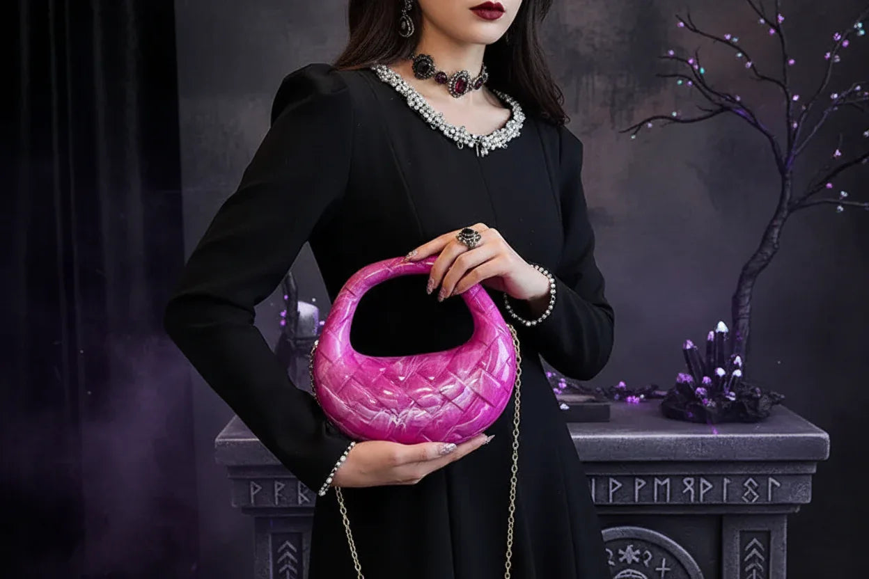 Acrylic Half Moon Bag - Sorceress Sanctuary Light Gold-Gun Black-Marble Pattern Brown-Marble Pattern Purple-Marble Pattern White