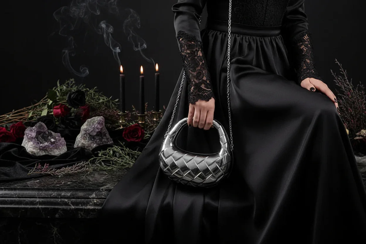 Acrylic Half Moon Bag - Sorceress Sanctuary Light Gold-Gun Black-Marble Pattern Brown-Marble Pattern Purple-Marble Pattern White
