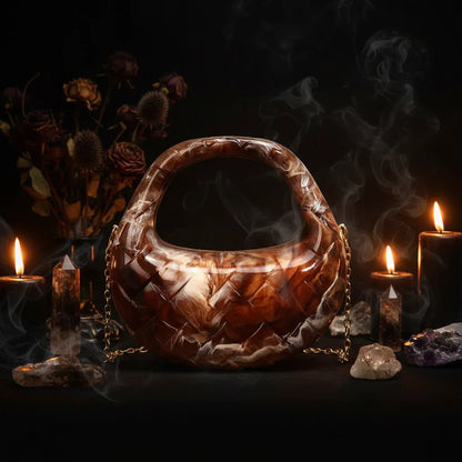 Acrylic Half Moon Bag - Sorceress Sanctuary Light Gold-Gun Black-Marble Pattern Brown-Marble Pattern Purple-Marble Pattern White