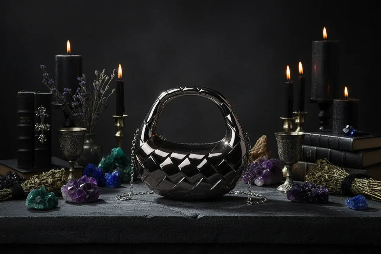 Acrylic Half Moon Bag - Sorceress Sanctuary Light Gold-Gun Black-Marble Pattern Brown-Marble Pattern Purple-Marble Pattern White