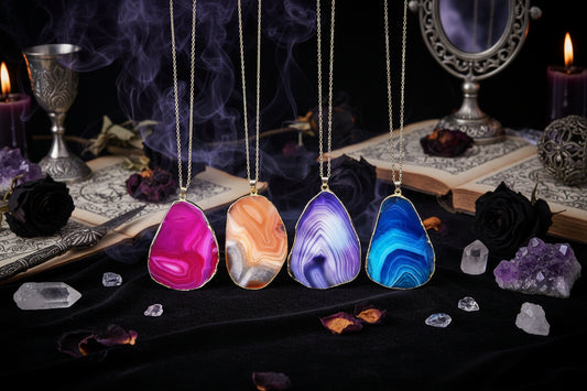 Agate Crystal Necklace - Sorceress Sanctuary coffee-purple-Rose Red-Sky Blue