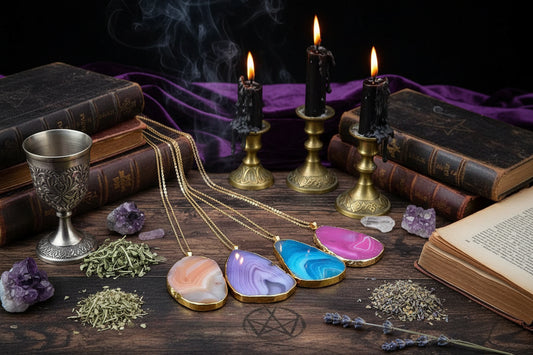 Agate Crystal Necklace - Sorceress Sanctuary coffee-purple-Rose Red-Sky Blue