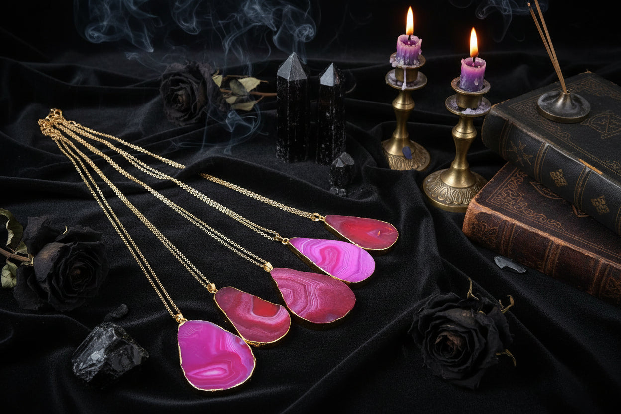 Agate Crystal Necklace - Sorceress Sanctuary coffee-purple-Rose Red-Sky Blue