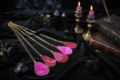 Agate Crystal Necklace - Sorceress Sanctuary coffee-purple-Rose Red-Sky Blue