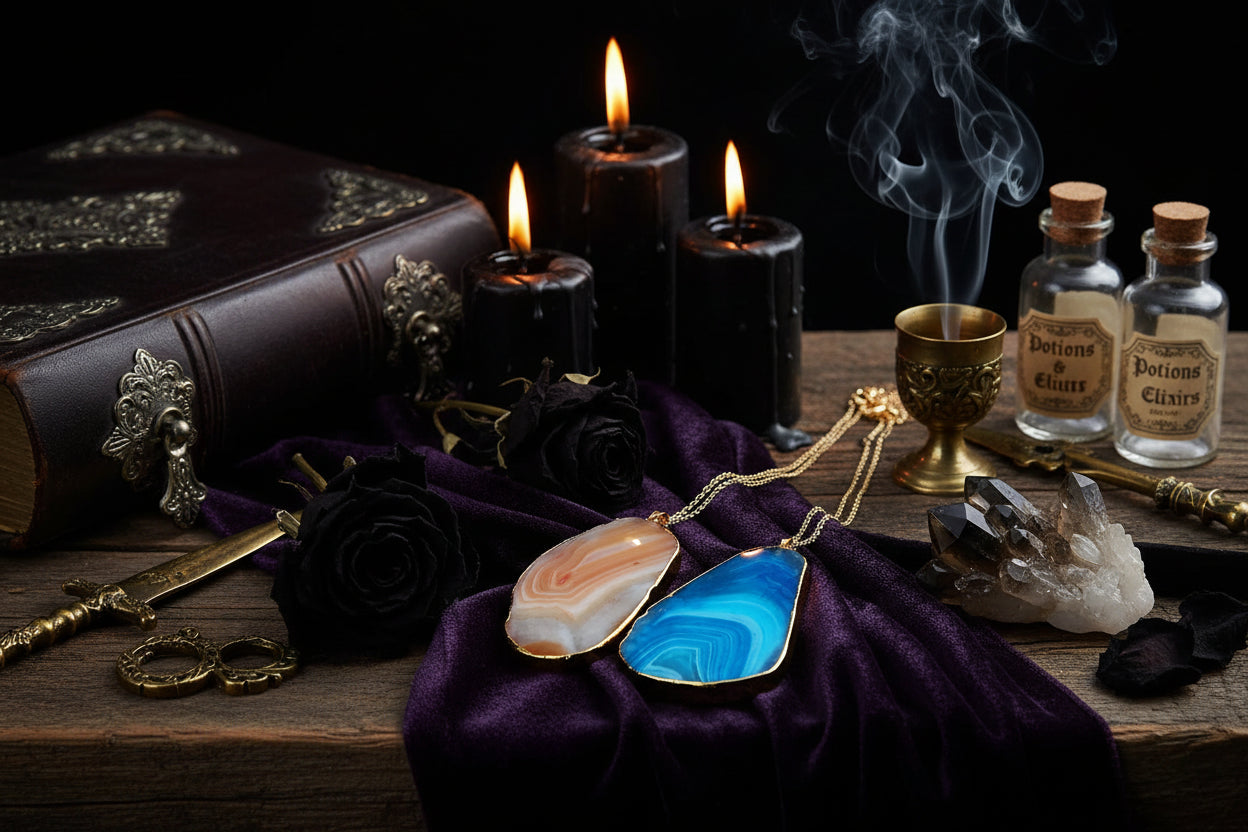 Agate Crystal Necklace - Sorceress Sanctuary coffee-purple-Rose Red-Sky Blue