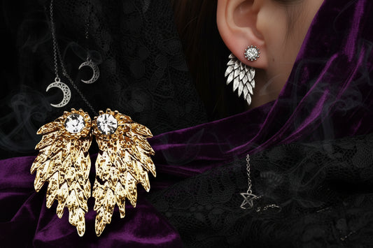 Angel Wings Earrings - Sorceress Sanctuary Silvery-Ancient silver-Gold-Black