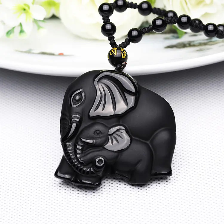 Obsidian Elephants Necklace