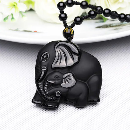 Obsidian Elephants Necklace