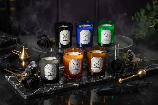 Aura Candles - Sorceress Sanctuary Cologne Fragrance Gray-Darjeeling Tea Green-Ebony Sandalwood Amber-Freesia Bright Black-Gardenia Bright Black