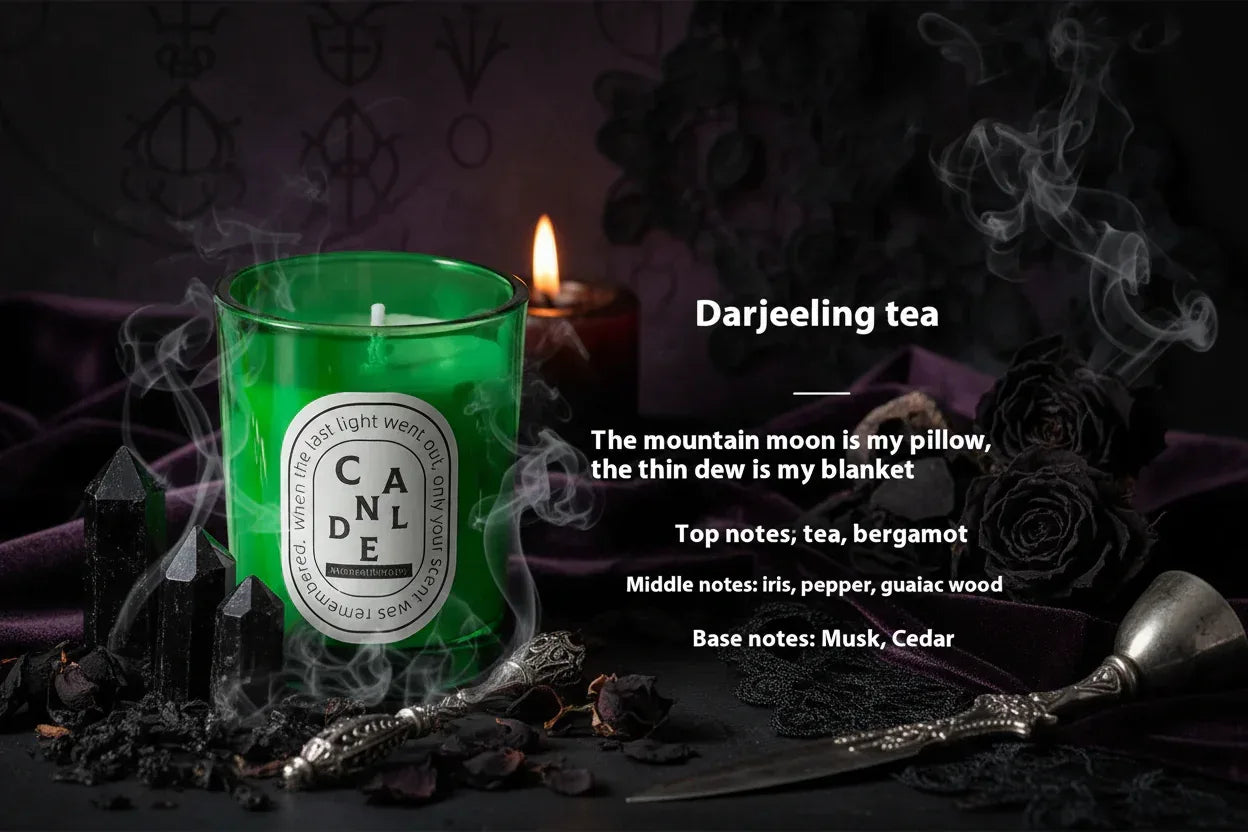 Aura Candles - Sorceress Sanctuary Cologne Fragrance Gray-Darjeeling Tea Green-Ebony Sandalwood Amber-Freesia Bright Black-Gardenia Bright Black