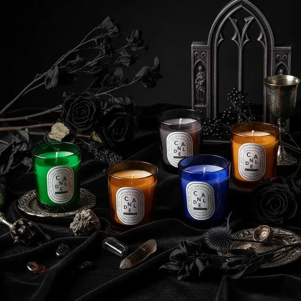 Aura Candles - Sorceress Sanctuary Cologne Fragrance Gray-Darjeeling Tea Green-Ebony Sandalwood Amber-Freesia Bright Black-Gardenia Bright Black