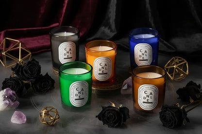 Aura Candles - Sorceress Sanctuary Cologne Fragrance Gray-Darjeeling Tea Green-Ebony Sandalwood Amber-Freesia Bright Black-Gardenia Bright Black
