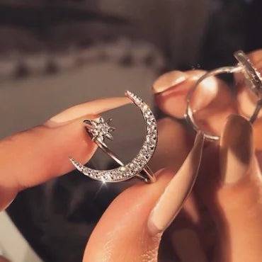 Crescent Moon Star Ring