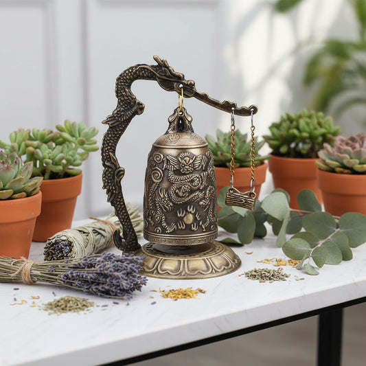 Bronze Monk Dragon Bell Wind Chime Decorative Piece Sorceress Sanctuary