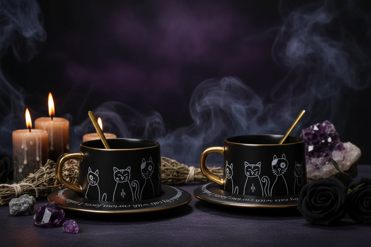 Nordic Style Black and White Cat Coffee Cup Set Sorceress Sanctuary