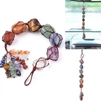 Colorful crystal bead car hanging charm on a white background