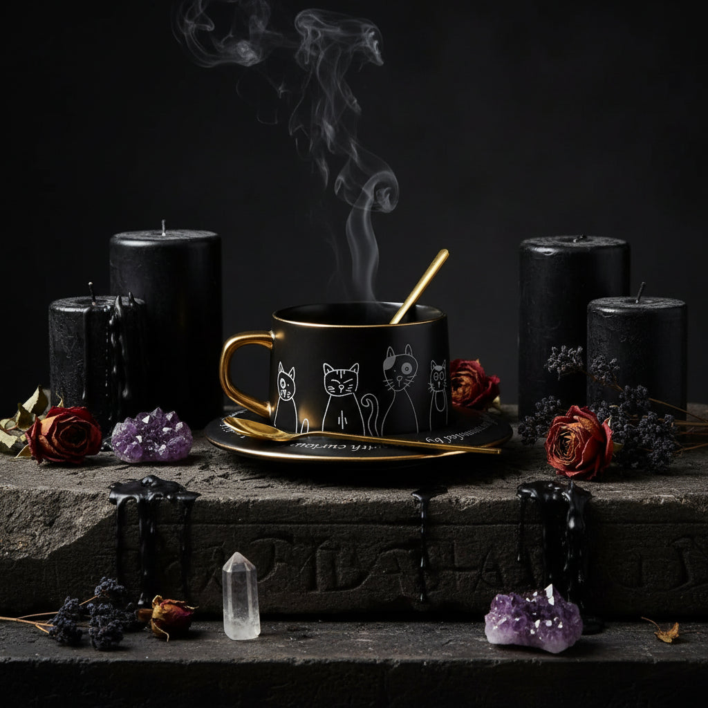 Nordic Style Black and White Cat Coffee Cup Set Sorceress Sanctuary