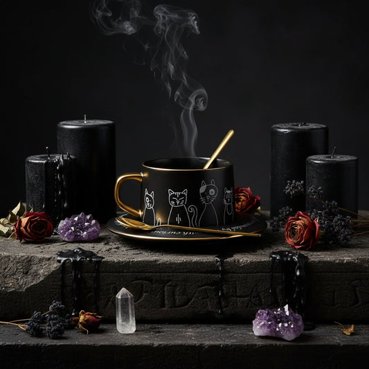 Nordic Style Black and White Cat Coffee Cup Set Sorceress Sanctuary