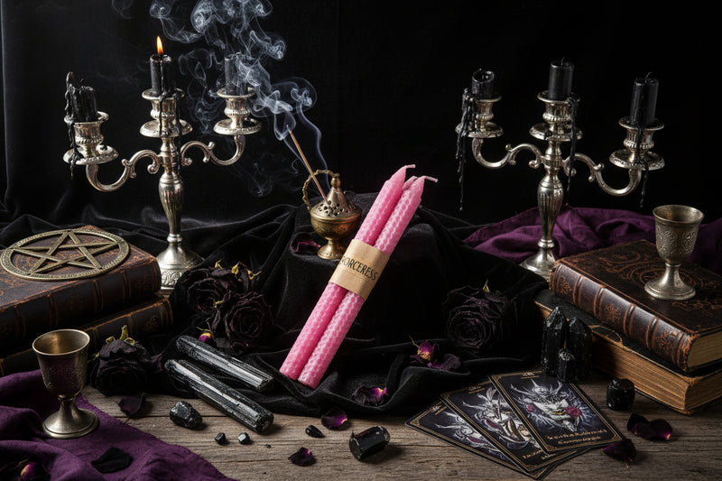 Beeswax Candles - Sorceress Sanctuary Pink-White