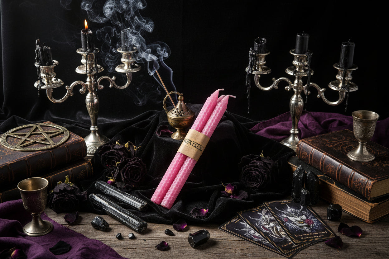 Beeswax Candles - Sorceress Sanctuary Pink-White