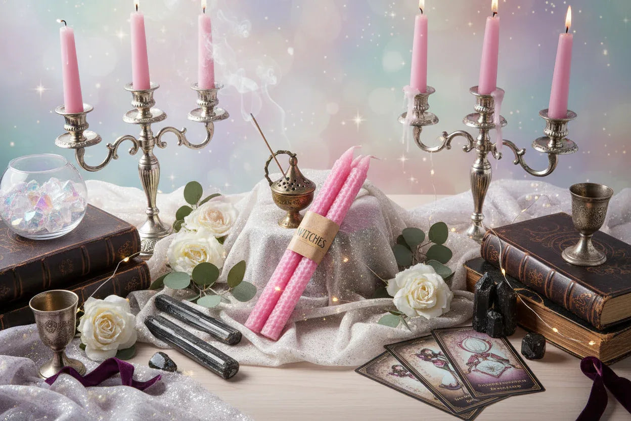 Beeswax Candles - Sorceress Sanctuary Pink-White