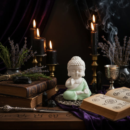 Buddha Statue - Sorceress Sanctuary Buda - Namastê-Buda - Gesto da Coragem