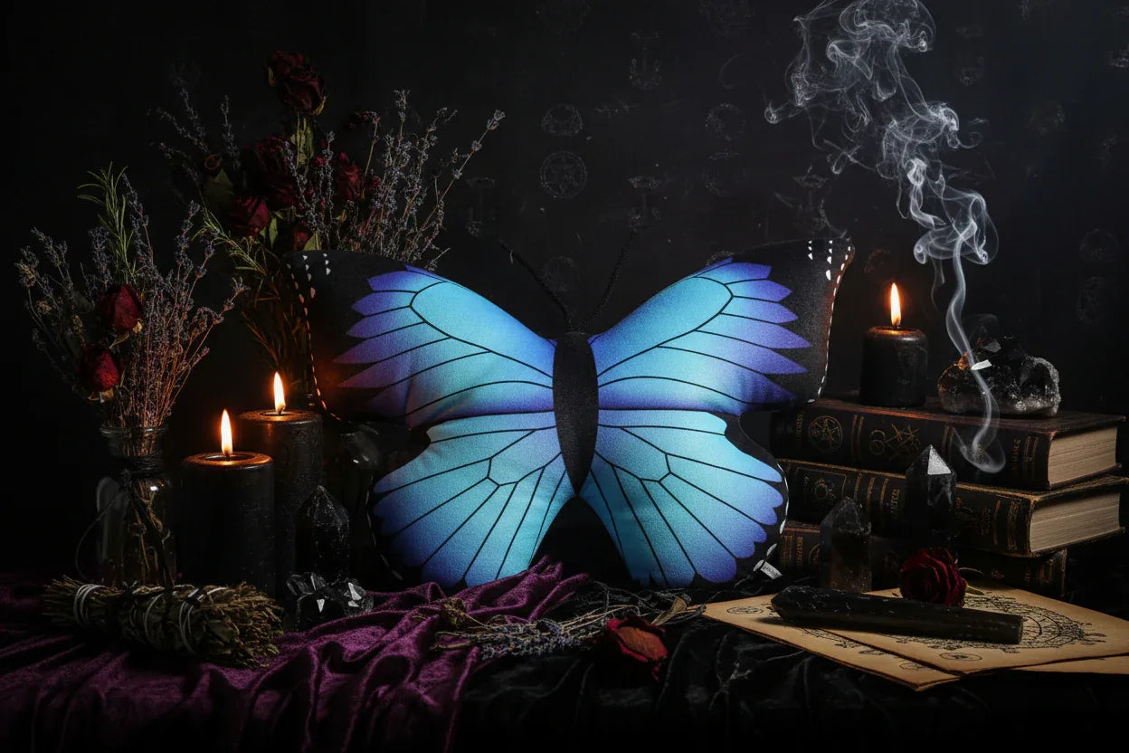 Butterfly Pillow - Sorceress Sanctuary Blue / M-Blue / S-Green / S-Green / M-Orange / M