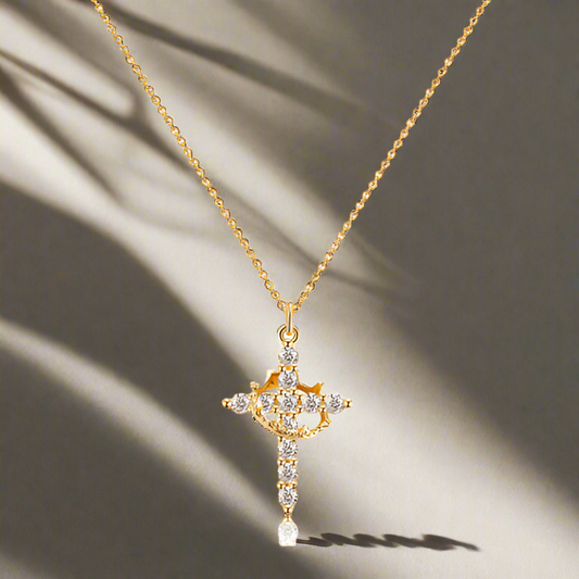 Rotatable Cross Crown Necklace