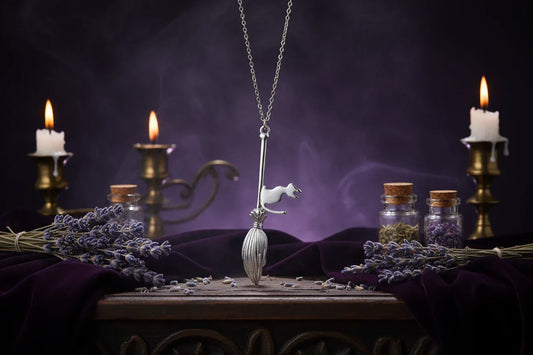 Cat Broom Necklace - Sorceress Sanctuary silvery