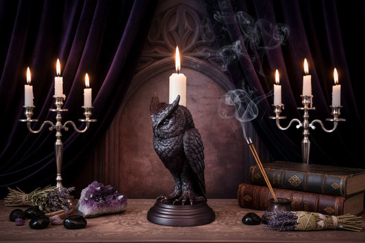Ceremonial Candle Holder - Sorceress Sanctuary Owl-Crow