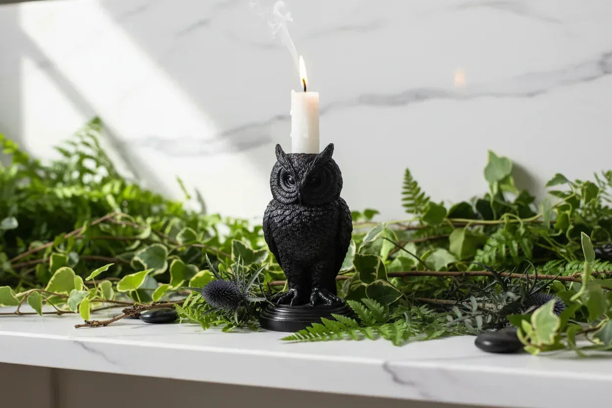 Ceremonial Candle Holders - Sorceress Sanctuary Owl-Crow