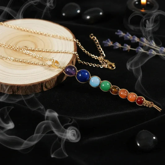 Chakra Beads Necklace - Sorceress Sanctuary Golden rope weaving-Black rope preparation