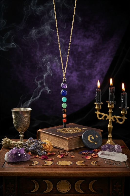 Chakra Beads Necklace - Sorceress Sanctuary Golden rope weaving-Black rope preparation