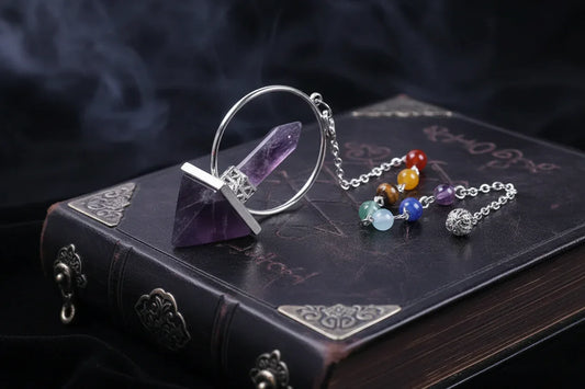 Chakra Pyramid Pendulum - Sorceress Sanctuary Tiger Eye-Lapis lazuli-Pink crystal-Obsidian-Amethyst