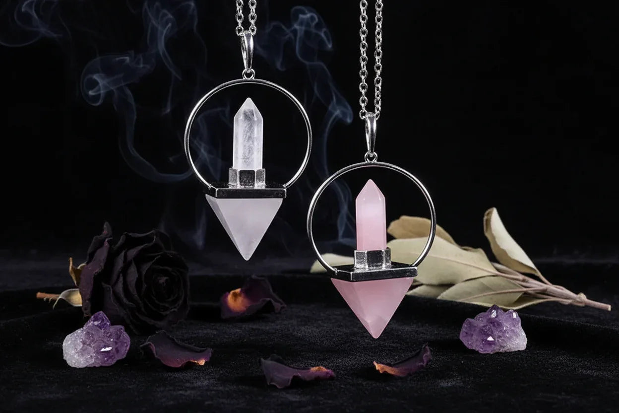 Chakra Pyramid Pendulum - Sorceress Sanctuary Tiger Eye-Lapis lazuli-Pink crystal-Obsidian-Amethyst