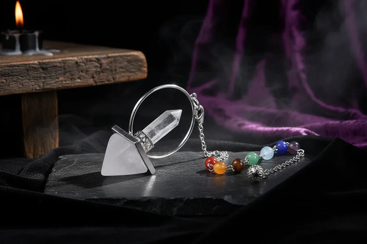 Chakra Pyramid Pendulum - Sorceress Sanctuary Tiger Eye-Lapis lazuli-Pink crystal-Obsidian-Amethyst
